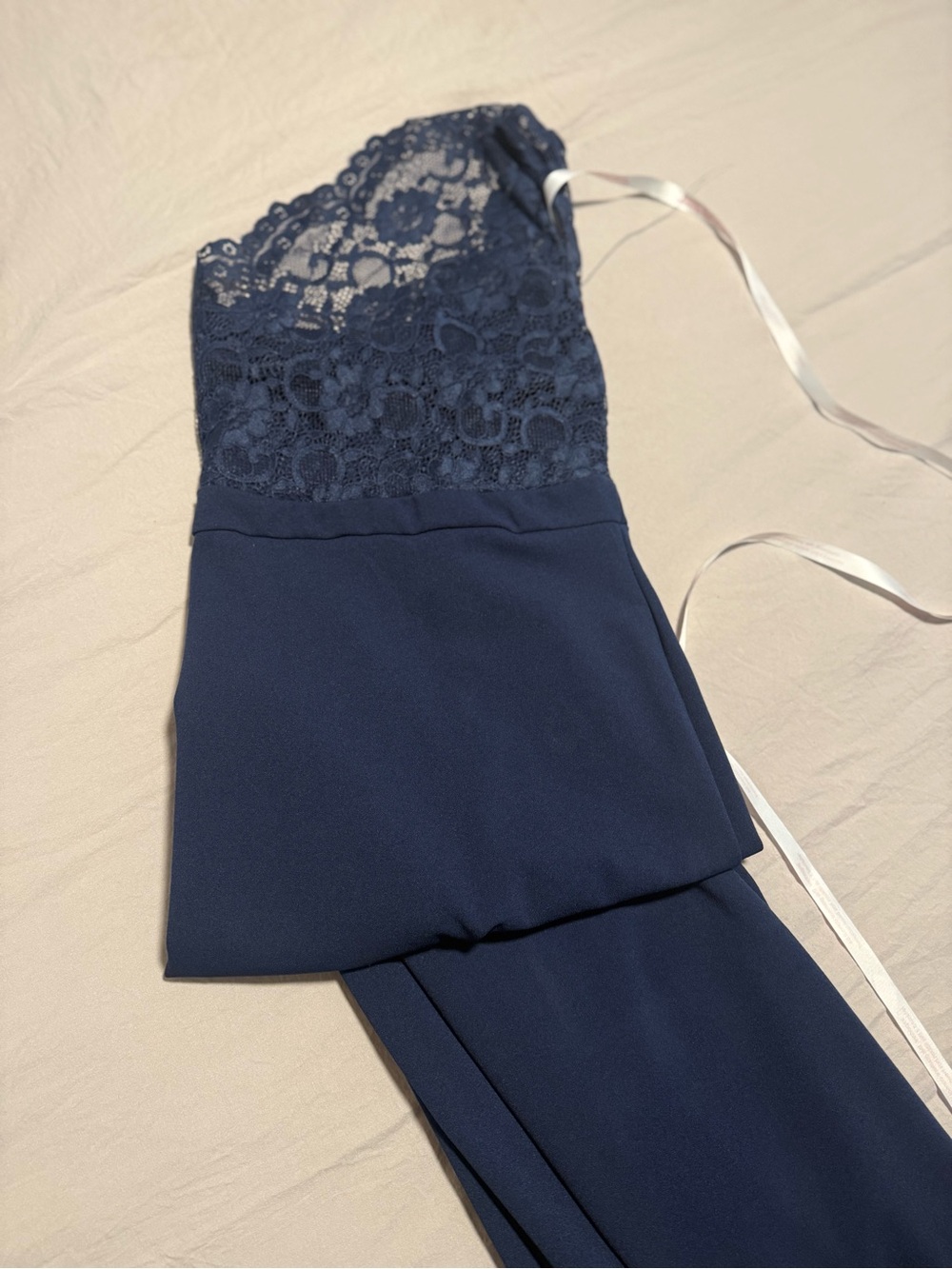 Navy Lace One Shoulder Maxi Dress - Picture 5 of 5